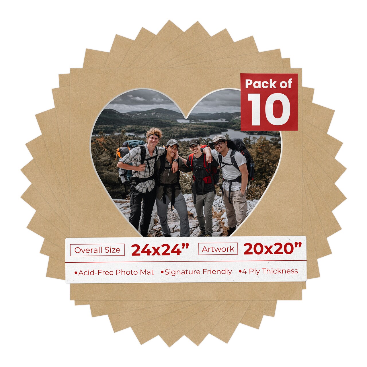 Beige Suede Mat Board for 24x24 Frames - Heart Opening for 20x20 Photos